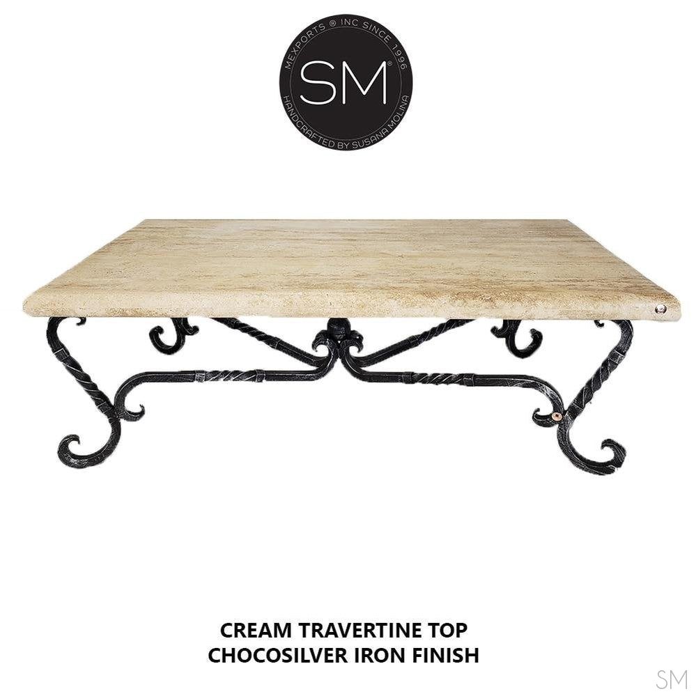 Mexports by Susana Molina 1211AAT 60" Cream Travertine Bullnose Edge Rectangular Coffee Table