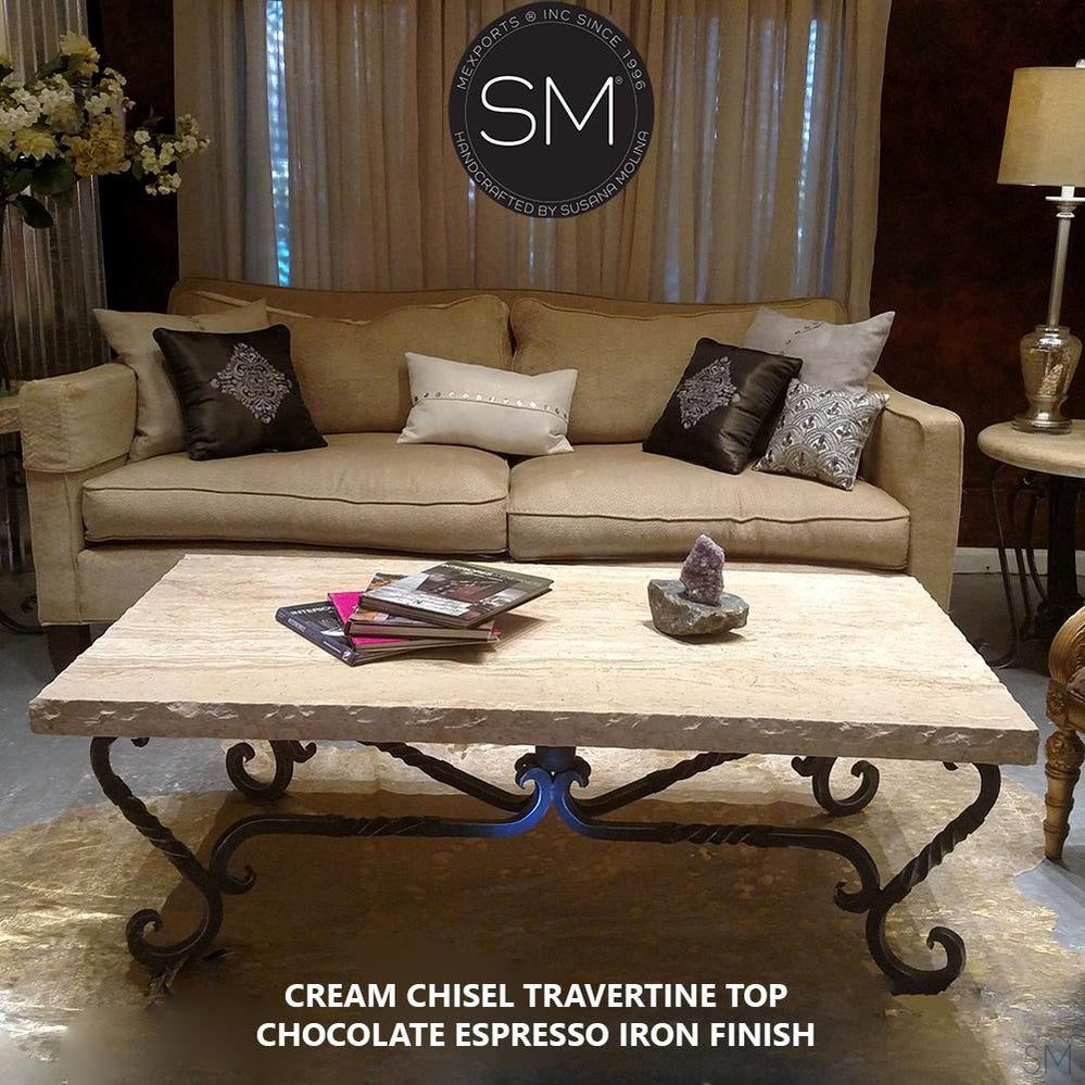 Mexports by Susana Molina 1211AAT 60" Cream Travertine Chisel Edge Rectangular Coffee Table