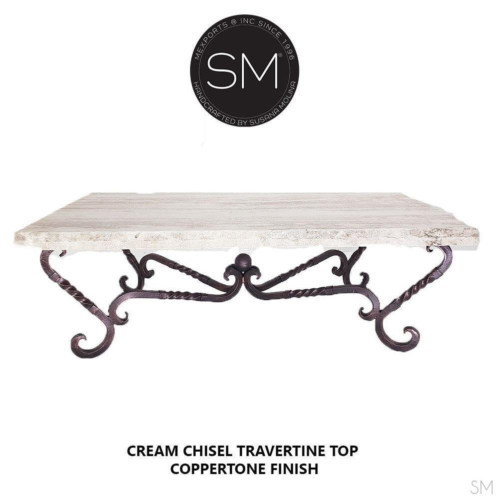 Mexports by Susana Molina 1211AAT 60" Cream Travertine Chisel Edge Rectangular Coffee Table