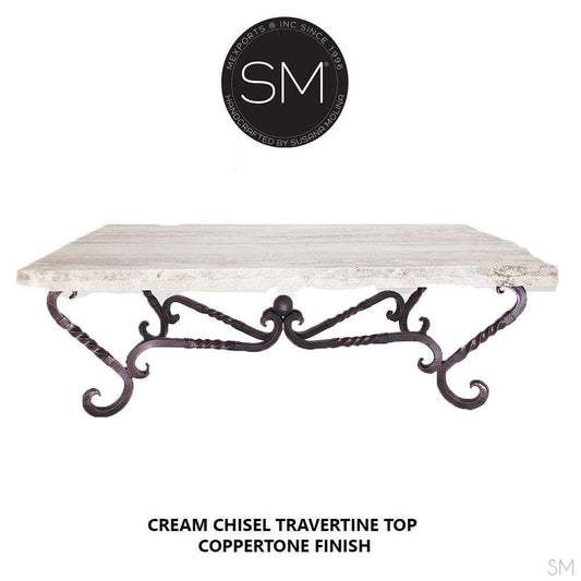 Mexports by Susana Molina 1211AAT 60" Cream Travertine Chisel Edge Rectangular Coffee Table