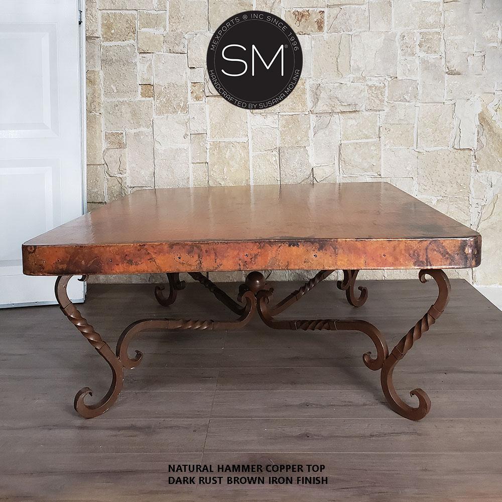 Mexports by Susana Molina 1211AC 48" Natural Hammered Copper Top With Nailheads on Edge Square Coffee Table