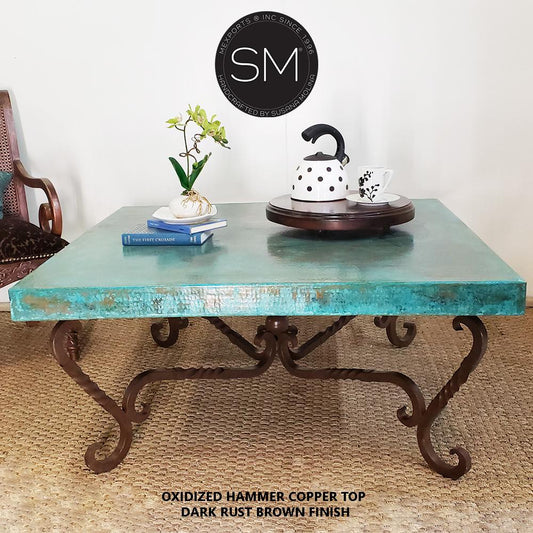 Mexports by Susana Molina 1211AC 48" Oxidized Hammered Copper Top Square Coffee Table
