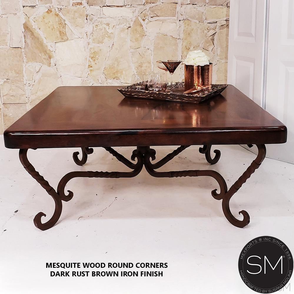 Mexports by Susana Molina 1211AM 48" Mesquite Wood Top Rounded Corners No Inlay With Nailheads on Edge Square Coffee Table