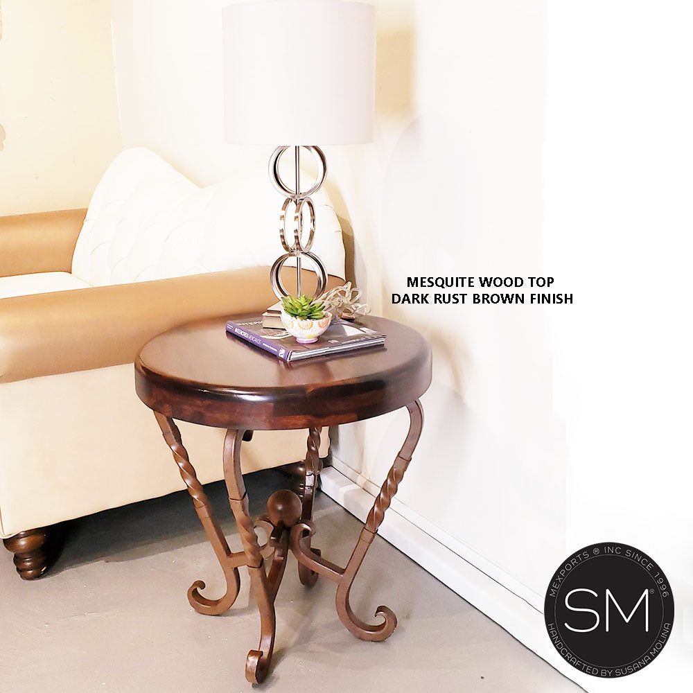 Mexports by Susana Molina 1211BBM 24" Mesquite Wood Top No Inlay Round Side Table