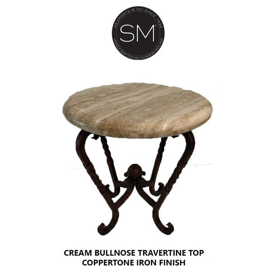 Mexports by Susana Molina 1211BBT 24" Cream Travertine Stone Top Bullnose Edge Round Side Table