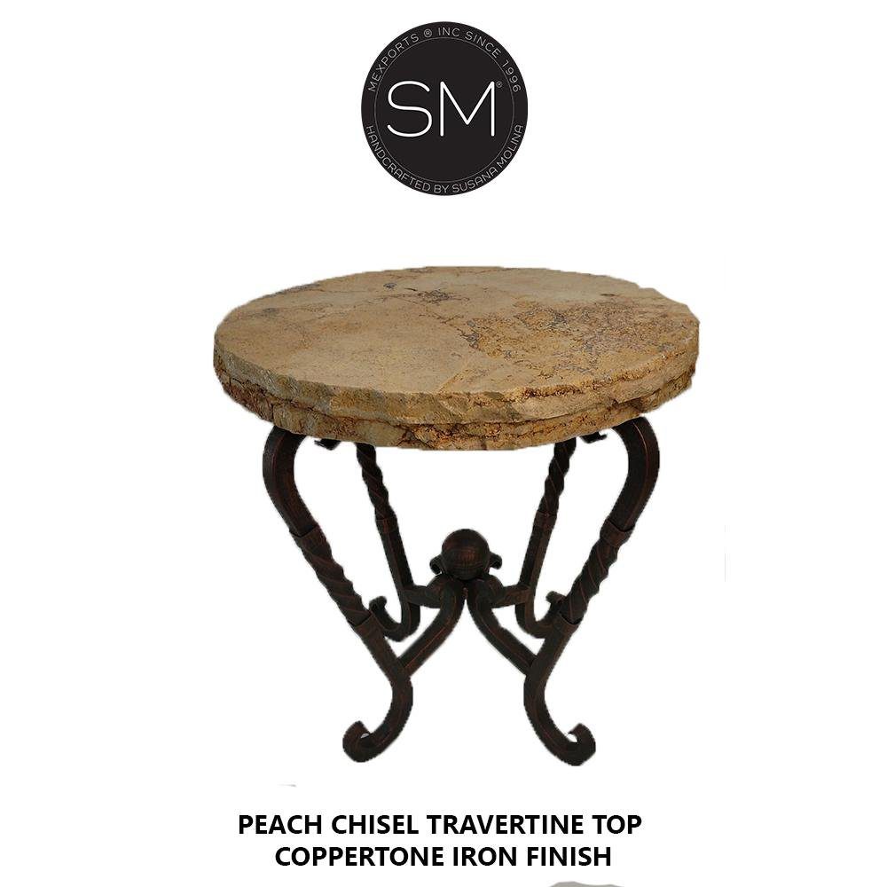 Mexports by Susana Molina 1211BBT 24" Peach Travertine Stone Top Chisel Edge Round Side Table