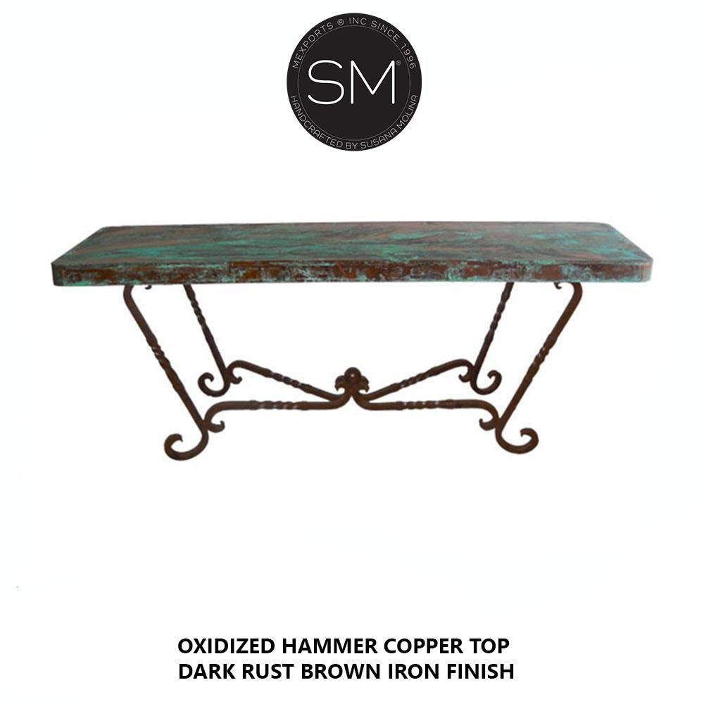 Mexports by Susana Molina 1211CC 72" Oxidized Hammered Copper With Nailheads on Edge Rectangular Console Table