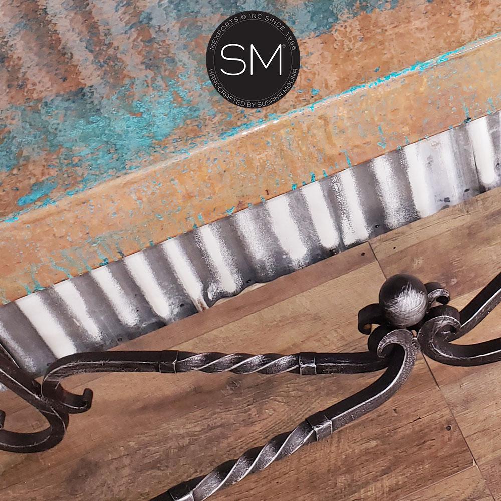 Mexports by Susana Molina 1211CC 72" Oxidized Hammered Copper With Nailheads on Edge Rectangular Console Table