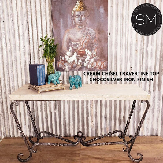 Mexports by Susana Molina 1211CT 63" Cream Travertine Chiseled Edge Rectangular Console Table