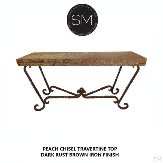 Mexports by Susana Molina 1211CT 63" Peach Travertine Chiseled Edge Rectangular Console Table