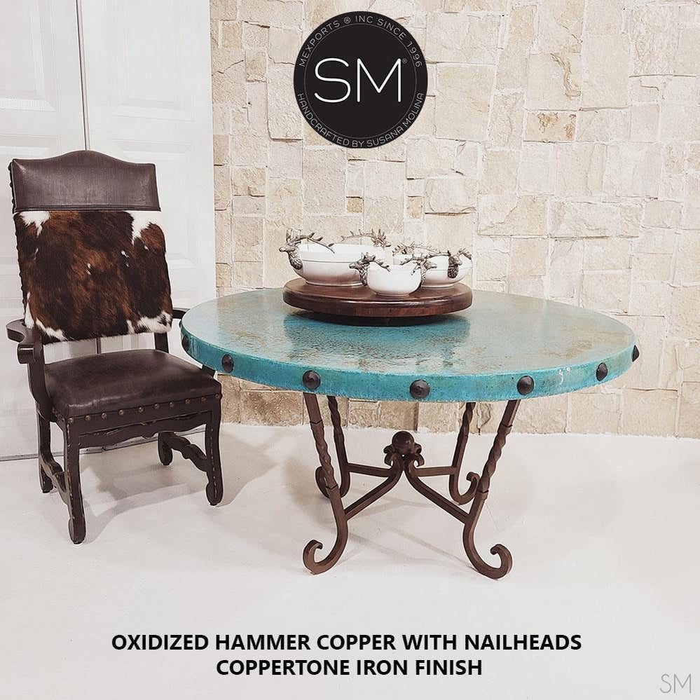 Mexports by Susana Molina 1211DC 54" Oxidized Hammered Copper With Nailheads on Edge Round Dining Table