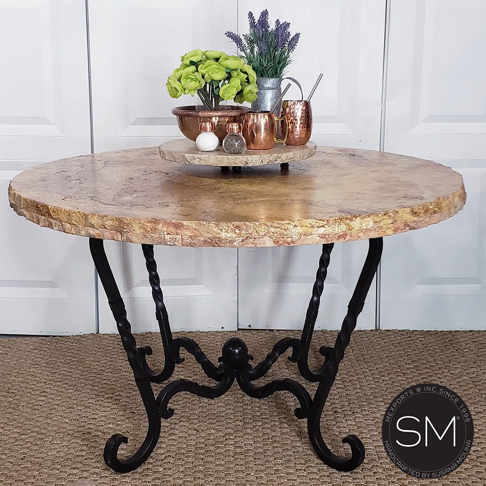 Mexports by Susana Molina 1211DT 48" Peach Travertine Stone Top Chisel Edge Western Round Dining Table