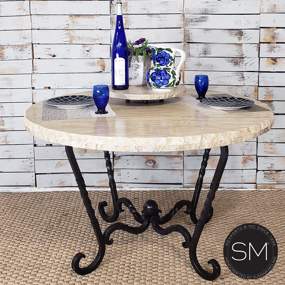 Mexports by Susana Molina 1211DT 54" Cream Travertine Stone Top Chisel Edge Western Round Dining Table