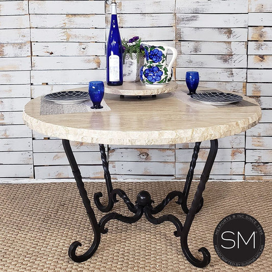 Mexports by Susana Molina 1211DT 54" Cream Travertine Stone Top Chisel Edge Western Round Dining Table