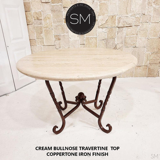 Mexports by Susana Molina 1211DT 60" Cream Travertine Stone Top Bullnose Edge Western Round Dining Table