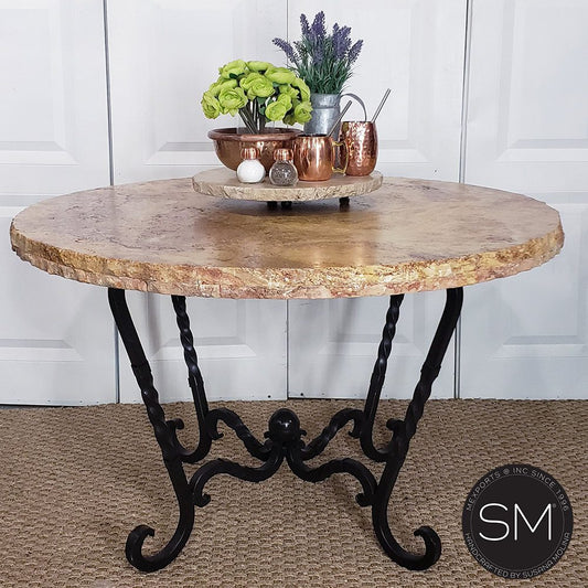 Mexports by Susana Molina 1211DT 60" Peach Travertine Stone Top Chisel Edge Western Round Dining Table