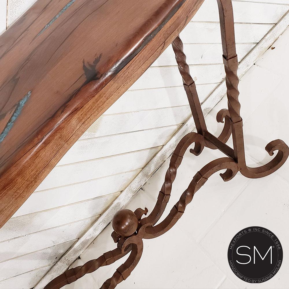 Mexports by Susana Molina 1211FM 52" Mesquite Wood Top Free Form Edge Gold Citrine Inlay Rectangular Console Table