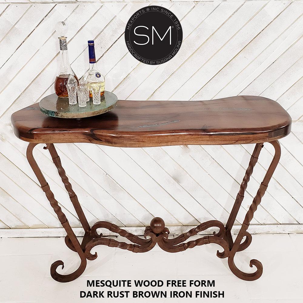 Mexports by Susana Molina 1211FM 52" Mesquite Wood Top Free Form Edge No Inlay Rectangular Console Table