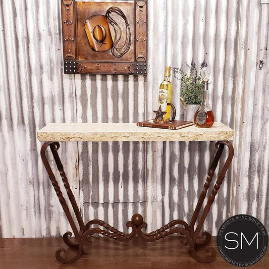 Mexports by Susana Molina 1211FT 44" Cream Travertine Chiseled Edge Rectangular Console Table