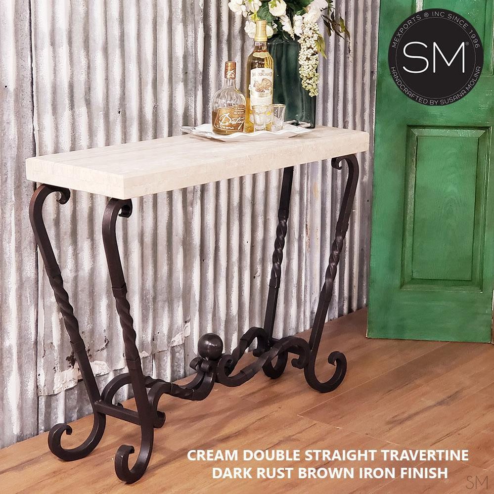Mexports by Susana Molina 1211FT 44" Cream Travertine Straight Edge Rectangular Console Table