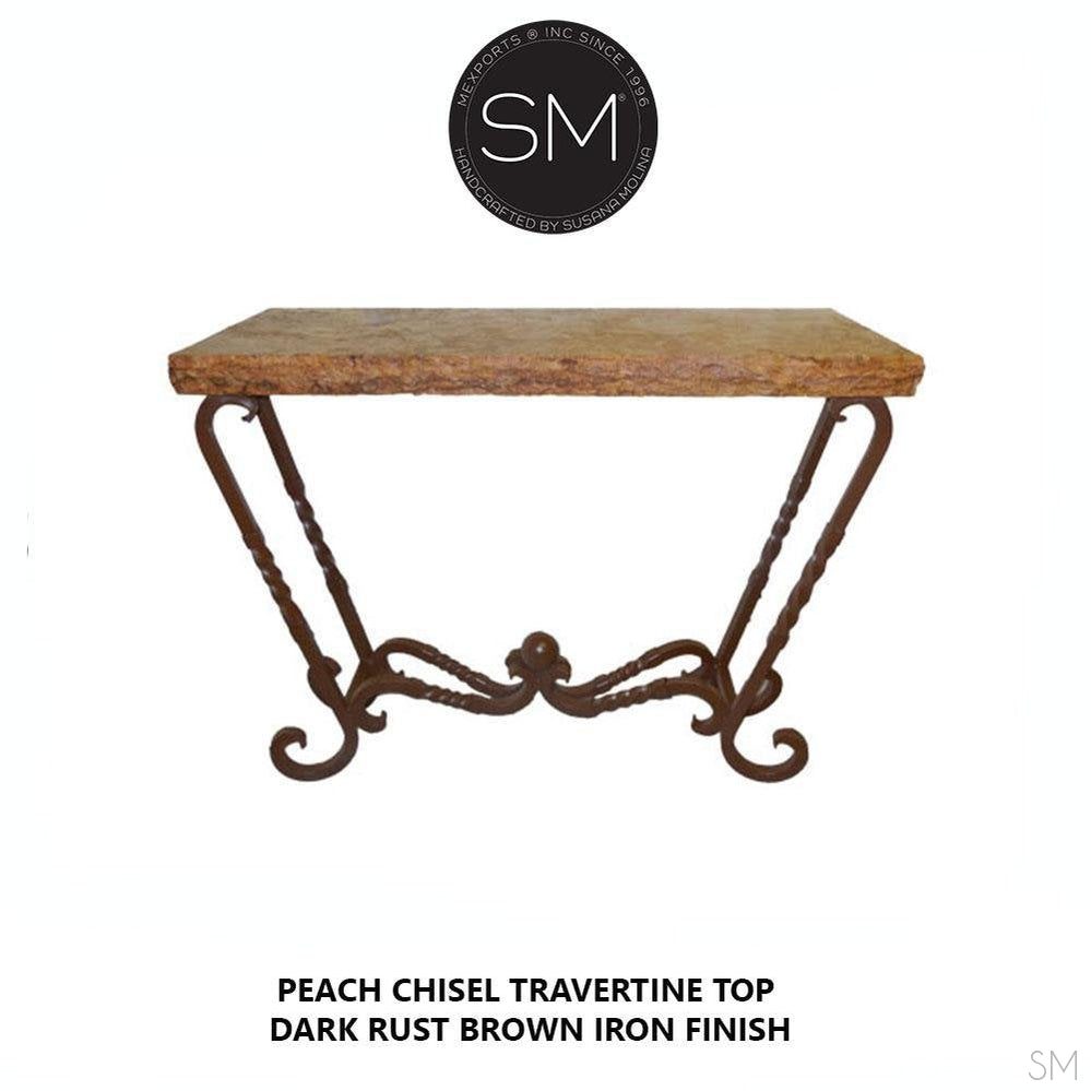 Mexports by Susana Molina 1211FT 44" Peach Travertine Chiseled Edge Rectangular Console Table