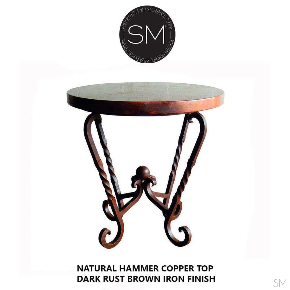 Mexports by Susana Molina 1211LC 31" Natural Hammered Copper With Nailheads on Edge Round Side Table With Iron Base