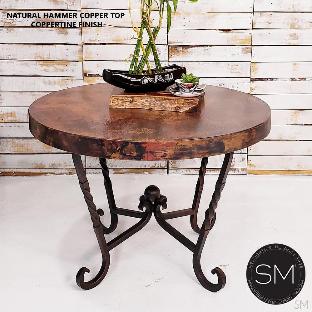 Mexports by Susana Molina 1211LC 38" Natural Hammered Copper Round Side Table With Iron Base