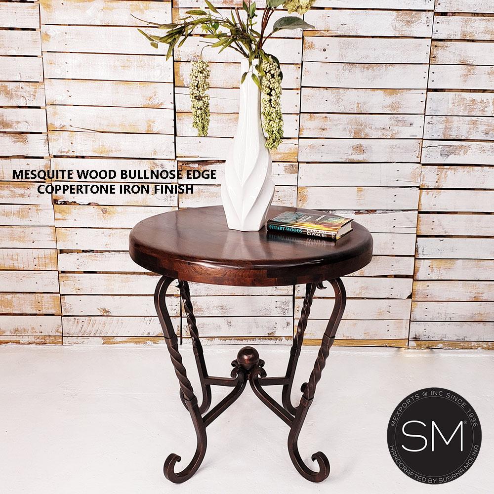 Mexports by Susana Molina 1211LM 38" Mesquite Wood Top Turquoise Inlay Round Side Table