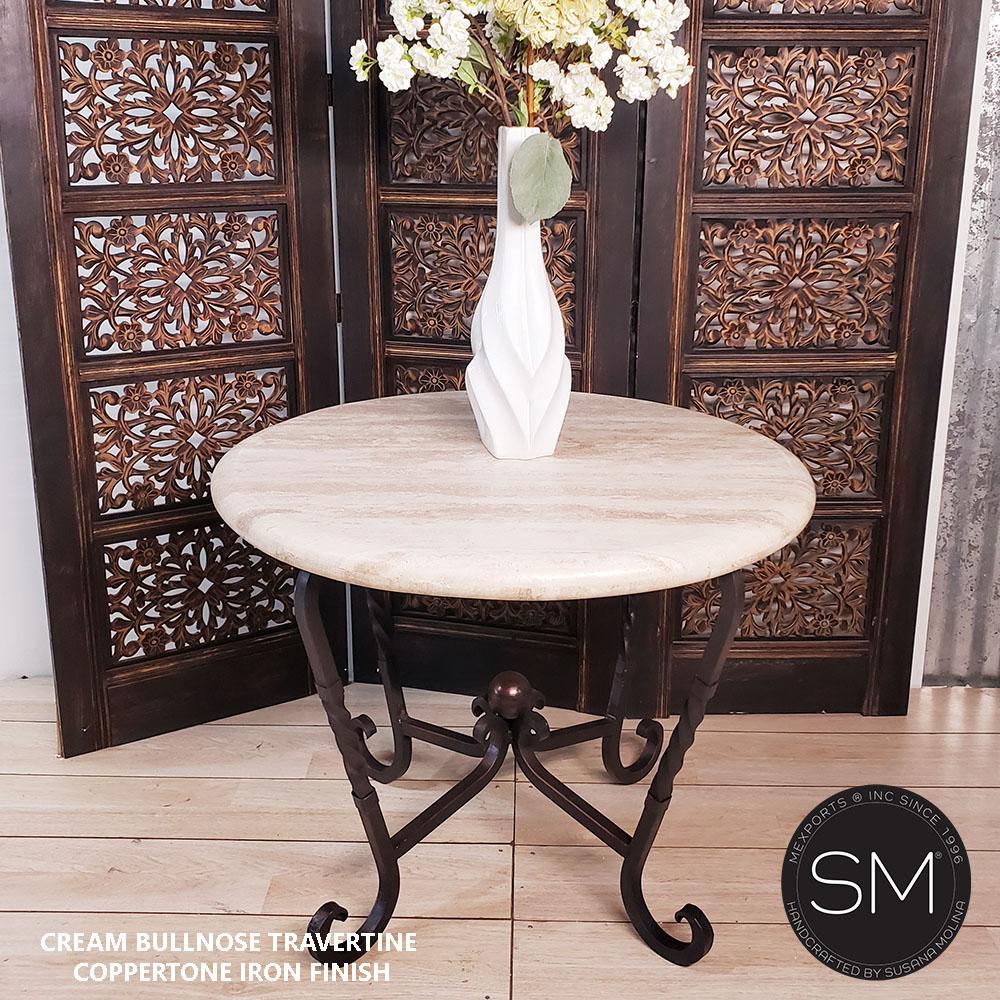 Mexports by Susana Molina 1211LT 38" Cream Travertine Stone Bullnose Edge Round Side Table