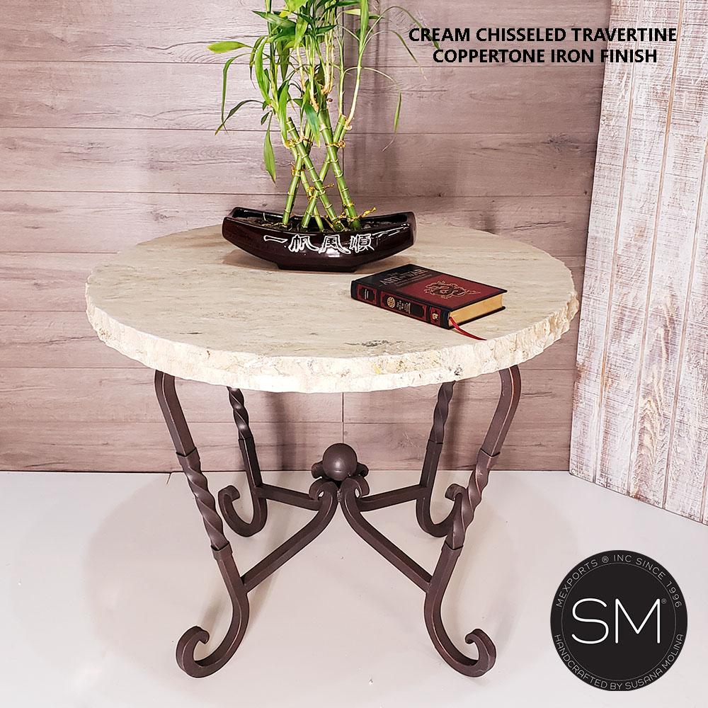 Mexports by Susana Molina 1211LT 38" Cream Travertine Stone Chisel Edge Round Side Table