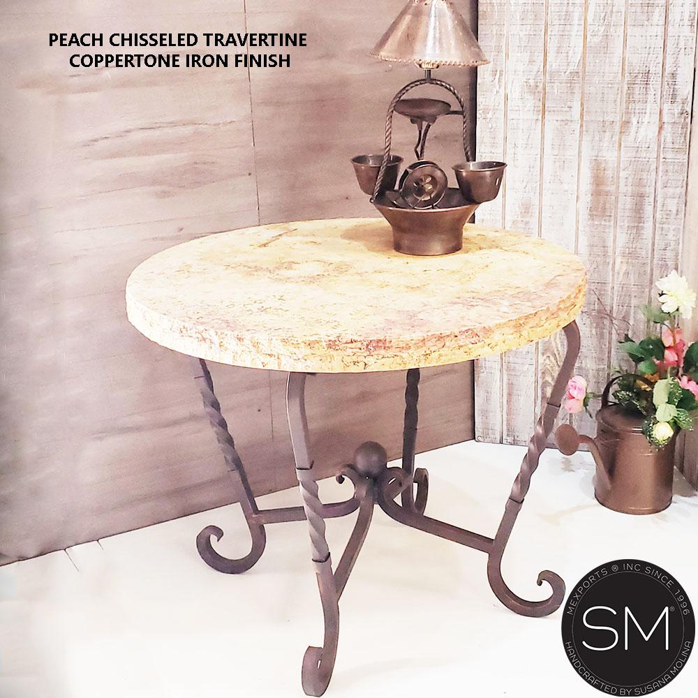 Mexports by Susana Molina 1211LT 38" Peach Travertine Stone Chisel Edge Round Side Table