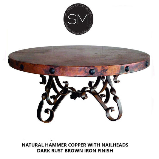 Mexports by Susana Molina 1212AAAC 38" Natural Hammered Copper Top With Nailheads on Edge High End Round Coffee Table