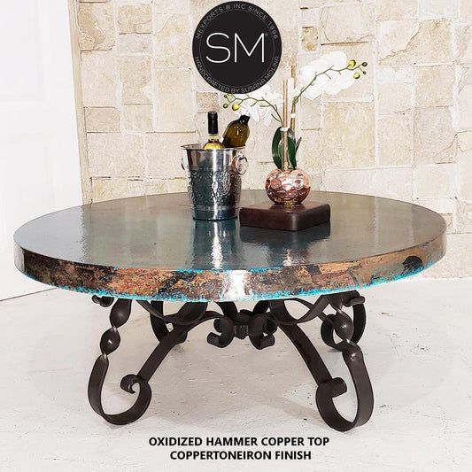 Mexports by Susana Molina 1212AAAC 38" Oxidized Hammered Copper Top High End Round Coffee Table