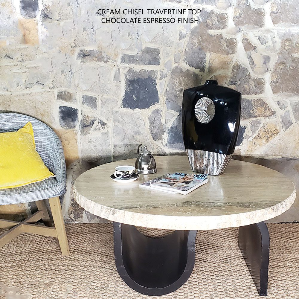 Mexports by Susana Molina 1212AAAT 38" Cream Travertine Stone Chisel Edge Round Coffee Table