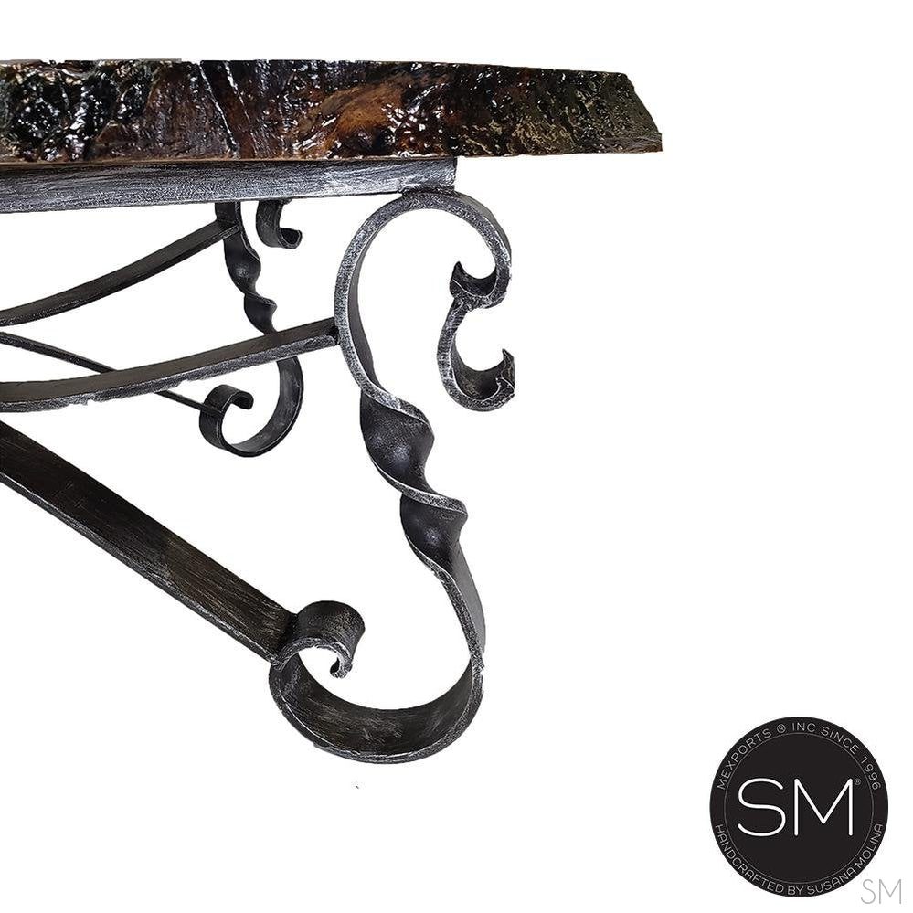 Mexports by Susana Molina 1212AAM 72" Mesquite Wood Top Live Edge Gold Citrine Inlay Rectangular Coffee Table