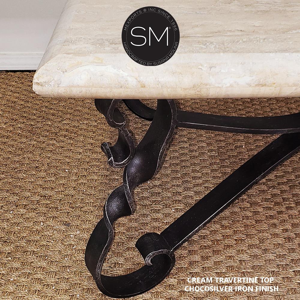 Mexports by Susana Molina 1212AAT 60" Cream Travertine Bullnose Edge Rectangular Coffee Table With Scroll Legs