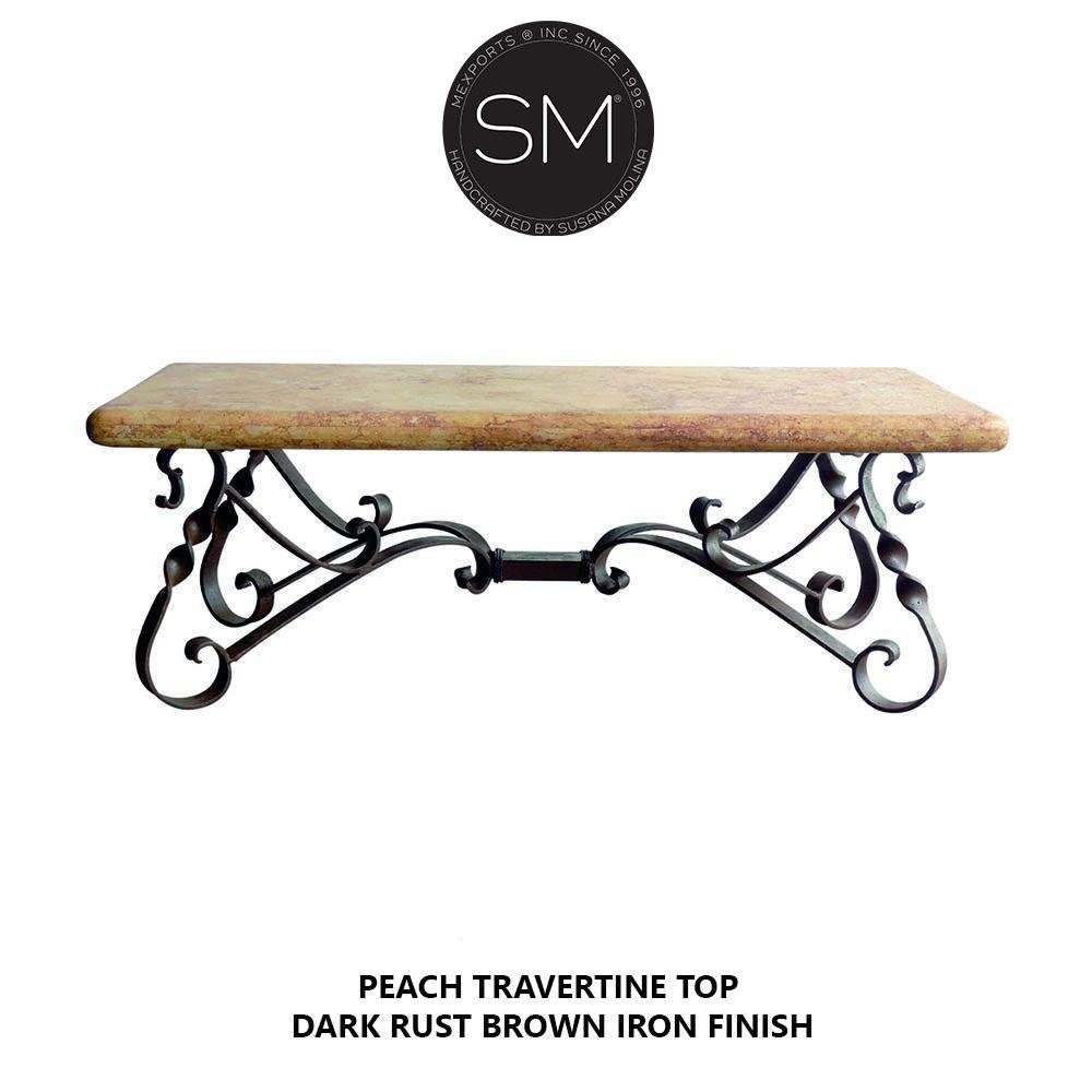 Mexports by Susana Molina 1212AAT 60" Peach Travertine Bullnose Edge Rectangular Coffee Table With Scroll Legs