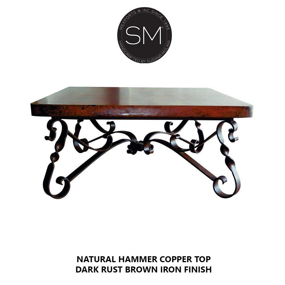 Mexports by Susana Molina 1212AC 48" Natural Hammered Copper Top With Nailheads on Edge Luxury Square Coffee Table