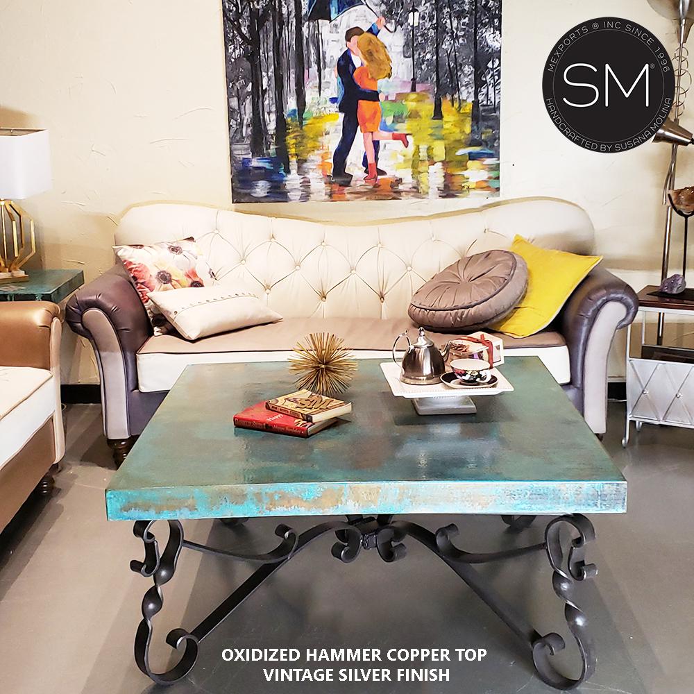 Mexports by Susana Molina 1212AC 48" Oxidized Hammered Copper Top Luxury Square Coffee Table