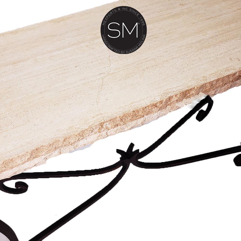 Mexports by Susana Molina 1212C 63" Cream Travertine Chiseled Edge Rectangular Console Table