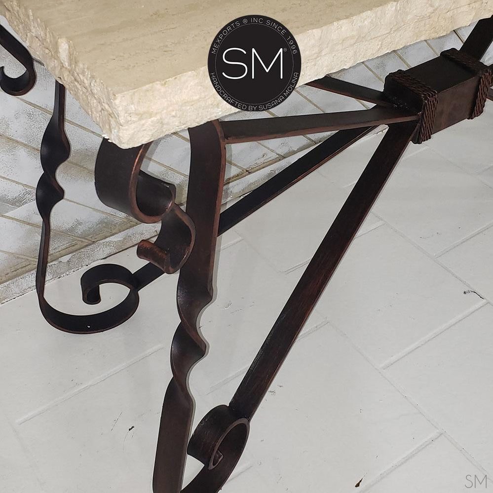 Mexports by Susana Molina 1212C 63" Cream Travertine Chiseled Edge Rectangular Console Table
