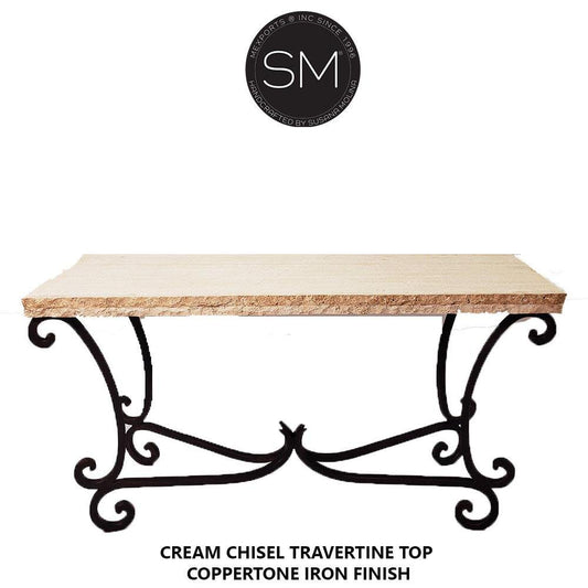Mexports by Susana Molina 1212C 63" Cream Travertine Chiseled Edge Rectangular Console Table