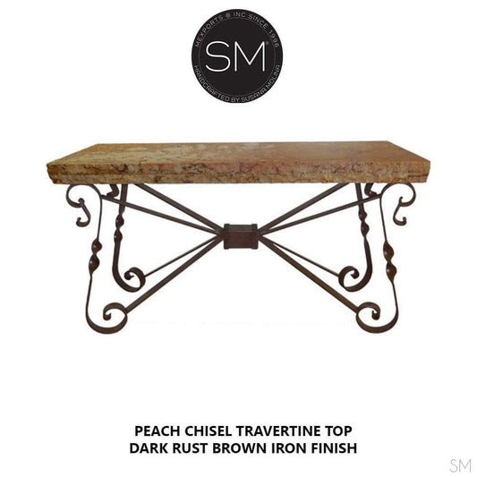 Mexports by Susana Molina 1212C 63" Peach Travertine Chiseled Edge Rectangular Console Table