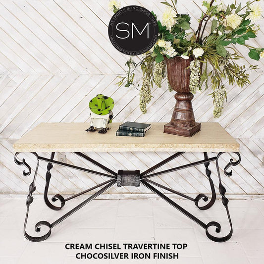 Mexports by Susana Molina 1212CT 63" Cream Travertine Chiseled Edge Rectangular Console Table