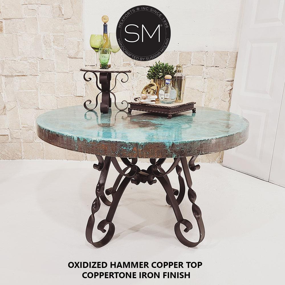 Mexports by Susana Molina 1212DC 54" Oxidized Hammer Copper Unique Round Dining Table