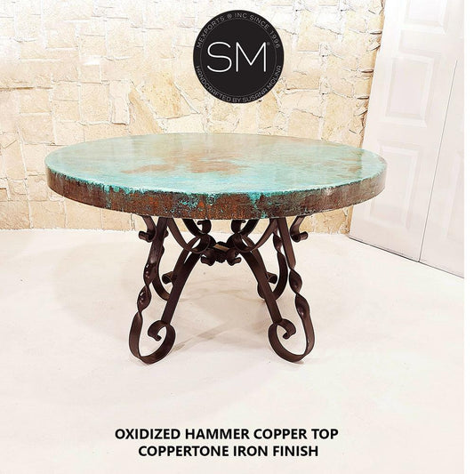 Mexports by Susana Molina 1212DC 60" Oxidized Hammer Copper Unique Round Dining Table