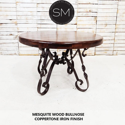 Mexports by Susana Molina 1212DM 60" Mesquite Wood Top No Inlay Round Dining Table With Iron Base
