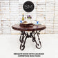 Mexports by Susana Molina 1212DM 60" Mesquite Wood Top Turquoise Inlay With Nailheads on Edge Round Dining Table With Iron Base