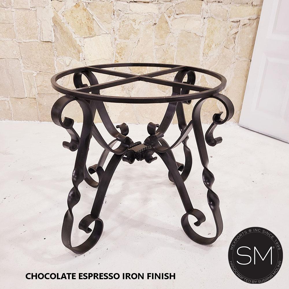 Mexports by Susana Molina 1212DM 60" Mesquite Wood Top Turquoise Inlay With Nailheads on Edge Round Dining Table With Iron Base