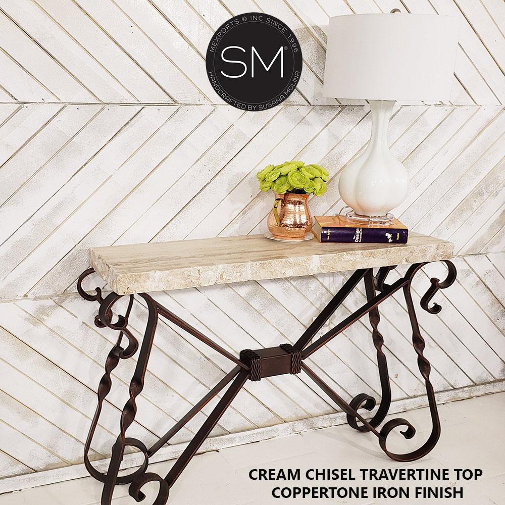 Mexports by Susana Molina 1212FT 44" Cream Travertine Chiseled Edge Rectangular Console Table